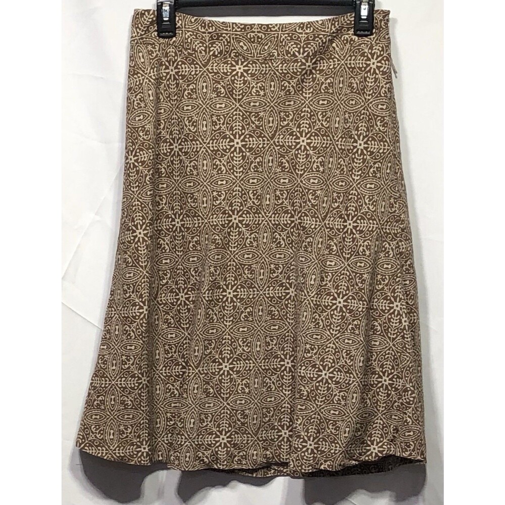 East 5th Midi Skirt 8P Brown Geo 28"W Linen Blend Lined Capsule Office Career